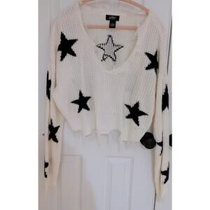 Just Polly Distressed Star Sweater Cropped Grunge Fairycore